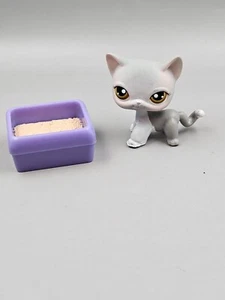 Vintage 2006 Littlest Pet Shop LPS #138 Shorthair Cat Gray & White Brown Eyes - Picture 1 of 10