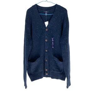 Gap Outlet Neppy Blue Confetti V-Neck Wool Blend Cardigan Mens Medium - Picture 1 of 5