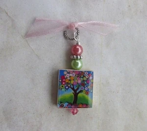   Colorful Tree Blossom Pendant Charm Altered Art A Rainbow of Colors Love Life - Picture 1 of 1