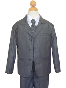 BOYS FORMAL SUIT SET w/PINSTRIPED, GRAY/WHITE, Size: 10 (10 to 11 years) - Picture 1 of 4