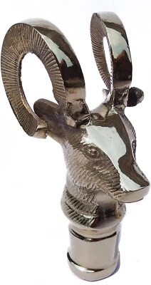 Antique Embossed Silver Finished Solid Brass Goat Head Handle for Walking Stick - Image 1 of 4