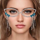 Women Rhinestone Eye Glass Frame Tassel Blue droplet Face Mask Chain Sexy 10861