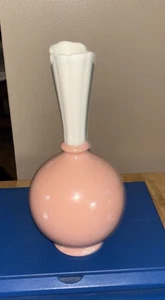 Lenox Bud Vase Coral Pink And Cream China Fluted Top Bulbous 8” Made In USA - Picture 1 of 2