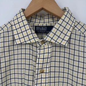 Polo  Ralph Lauren Large Mens Dress Shirt Plaid Checkered Button Up White Yellow - Picture 1 of 7