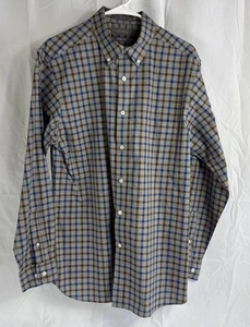 Camisa Daniel Cremieux Para Hombre L Calce Ajustado Azul Marrón Cuadros 100% Algodón Abotonada - Imagen 1 de 7