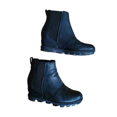 Sorel Joan of Arctic Wedge II Women's 7 Black Leather Chelsea Booties - Image 1 of 4