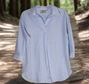Gondwana Women’s Tunic Shirt XS AU 10 Blue Striped Organic Cotton 3/4 Sleeve - Picture 1 of 4