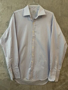 T.M. Camisa Lewin Para Hombre 16.5 34.5 Azul Rosa Blanco Rayas Lujo Algodón Abotonable - Imagen 1 de 9