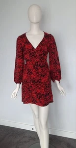 Kookai Size 34 Aus 6 Red & Black Abstract Print Long Sleeve Wrap Dress - Bild 1 von 8