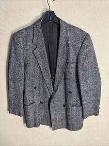 @ Levi's Exact 38R Gray Black Tweed Check Double Breasted 4 Button Made In USA - Picture 1 of 16