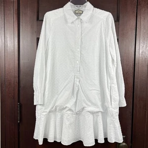 Tuckernuck White Swiss Dot Mini Shirt Dress Women’s Large 100% Cotton Pockets - Picture 1 of 19