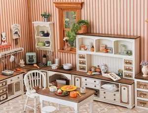 Casa delle bambole scala 1:12 mobili da cucina in legno miniatura bambola decorazione cucina - Foto 1 di 10