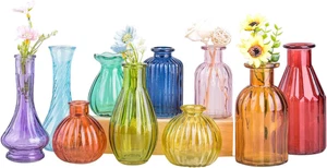 Set of 10 Colorful Bud Vases - Assorted Small Vintage Style Glass Flower Vases - Picture 1 of 8
