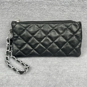 Gabee Black Quilted Wristlet Clutch Bag Chain Strap PVC Evening Purse Handbag - Picture 1 of 9