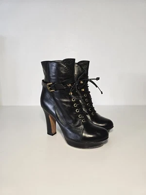 Botas de tornozelo Etro Milano de couro preto com cadarço - Feitas na Itália - UE 37.5, Reino Unido 4.5 - Imagem 1 de 4