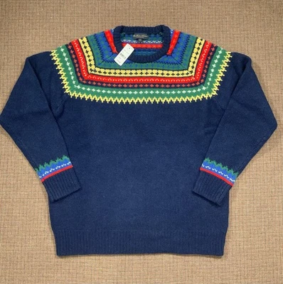 NEW $250 Brooks Brothers Fair Isle Sweater Sz XL English Lambswool Navy Blue - Image 1 of 4