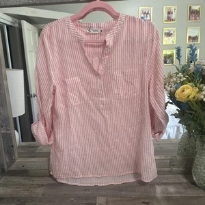 Carve Designs Top Womens Small Pink White Stripe Long Sleeve Beachy Popover - Picture 1 of 6