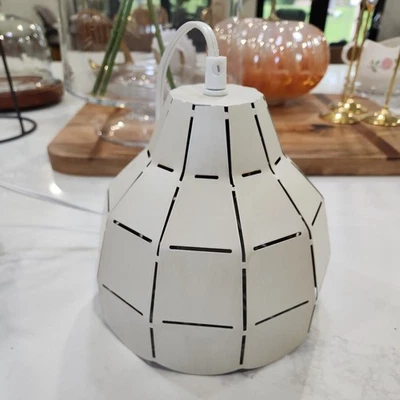 White Metal Lamp Gold Interior Hanging Pendant Light Mid Century Modern Plug In - Image 1 of 4