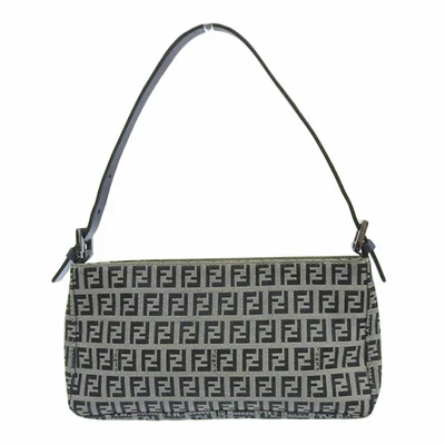 FENDI Zucchino Pattern Accessory Pouch 8BR042 Canvas Leather Navy FF Logo - Image 1 of 4