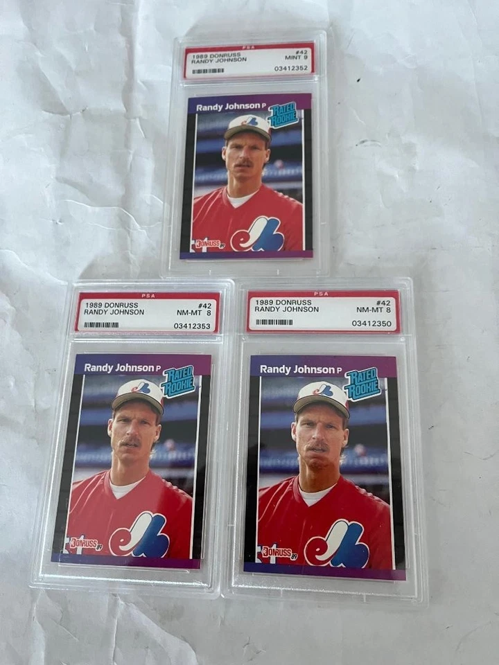 Donruss 42 Randy Johnson 1989 novato PSA LOTE DE 9 x3 clasificación 8 tarjeta de béisbol como nueva Foto 1 de 1