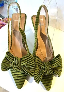 ASOS DESIGN GREEN FABRIC BOW ACCENT SLINGBACK POINTED TOE PUMPS UK 8 US 10 - Picture 1 of 6