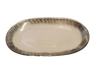 Vintage Glass Serving Platter Large Oval Silver Gold Overlay Edge 17.75 in - Picture 1 of 4
