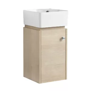 12" Wood Bathroom Vanity Cabinet with Sink Ceramic Wall Mounted for Small Space - Picture 1 of 8