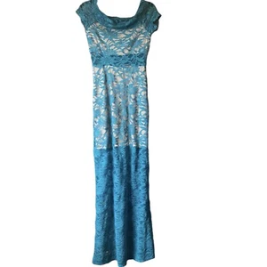 Teal Lace Prom Homecoming Dress Morgan & Co. Size 7/8 Juniors Gown - Picture 1 of 9