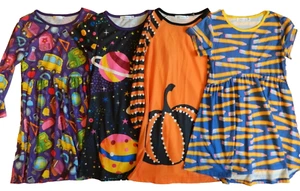 Paquete Niñas Talla 10 Vestidos Tejidos Sol Columpio Escuela Tema Halloween Planetas - Imagen 1 de 5