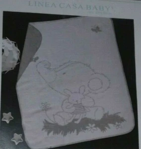 baby blanket-Linea Casa Baby by Sferra-30x40"-white & beige-elephant-Portugal - Picture 1 of 12
