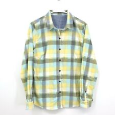 LL Bean Women Size Medium Shirt Button Down Top Yellow Checkered Plaid Flannel