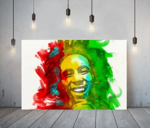 BOB MARLEY 2-DEEP FRAMED CANVAS WALL SPLASH ART PICTURE PAPER PRINT- GREEN RED - Picture 1 of 17