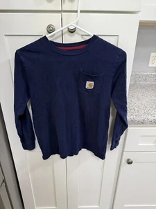 Boys Navy Carhartt Long Sleeve T-Shirt with Pocket Size 10/12 - Picture 1 of 4