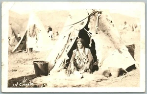AMERICAN INDIAN CAMP 1932 VINTAGE REAL PHOTO POSTCARD RPPC - Picture 1 of 2