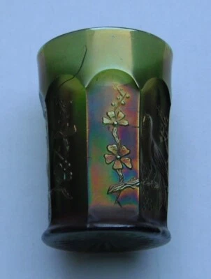 Singing Birds Tumbler...green--old 787--d.ce..vintage Northwood carnival glass - Image 1 of 4