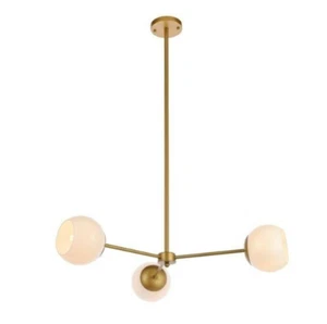 Brass Modern White Glass Shade Chandelier Pendant Ceiling Light Lighting Fixture - Picture 1 of 8