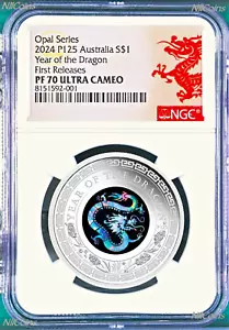 2024 Australia OPAL LUNAR Year of the Dragon 1 oz Silver Proof Coin NGC PF70 FR - Picture 1 of 4