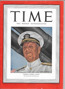 DECEMBER 15, 1941 TIME MAGAZINE - ADMIRAL KIMMEL, CINCUS - NO LABEL RARE - Picture 1 of 1