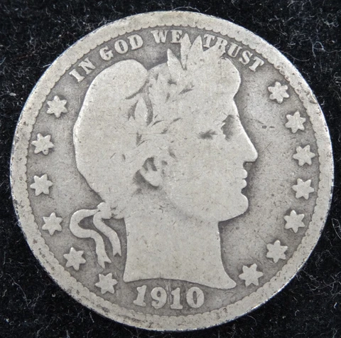 1910 Barber Liberty Head Quarter US Mint Coin 90% Silver Circulated Cover