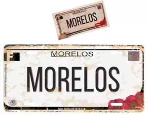 Set Morelos Mexico Aluminum License Plate Placa 6" x12" and Sticker 2"x4" - Foto 1 di 3
