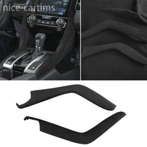 Suede Black Gray Central Control Gear Shift Side Trim For Honda Civic 10th 16-21 - Foto 1 di 10