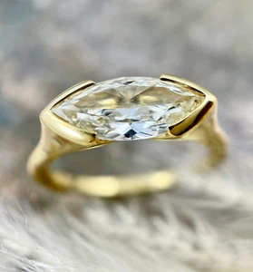 East West Marquise Cut 1.50 CTW Moissanite Wedding Ring 14k Yellow Gold Plated - Picture 1 of 7