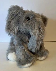 Aurora Shaggy Plush Gray/White Elephant Seated 11” - Picture 1 of 6