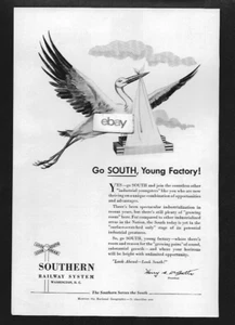 SOUTHERN RAILWAY SYSTEM 1952 GO SOUTH, YOUNG FACTORY! AD - Bild 1 von 1