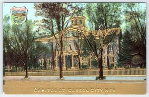 CARSON CITY NEVADA STATE CAPITOL BUILDING ESCUDO DE ARMAS DORADO EN RELIEVE POSTAL - Imagen 1 de 2