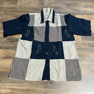 Vintage Blair Cat Themed Button Down Shirt Womens Size Small S - Picture 1 of 11
