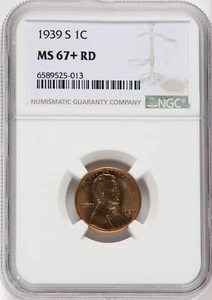 1939-S 1C MS67+ Red Lincoln Cent, Wheat Reverse NGC Certified Graded Very Rare - Picture 1 of 2