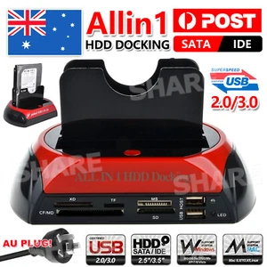 Dual 2.5" 3.5" SATA IDE HDD Docking Station Hard Disk Drive Dock OTB Card Reader - Picture 1 of 10