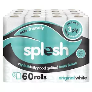 Splesh Toilet Roll, Soft & Quilted Eco-Friendly, White, 60 Rolls - Picture 1 of 7