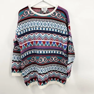 VTG Brittony Brand Colorful Candyland Crazy Pattern Colorful Pullover Sweater L - Picture 1 of 7